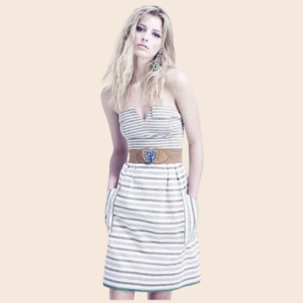 Anthropologie Maeve Changing Stripes Cream and Gray Mini Dress Dress Size 6
